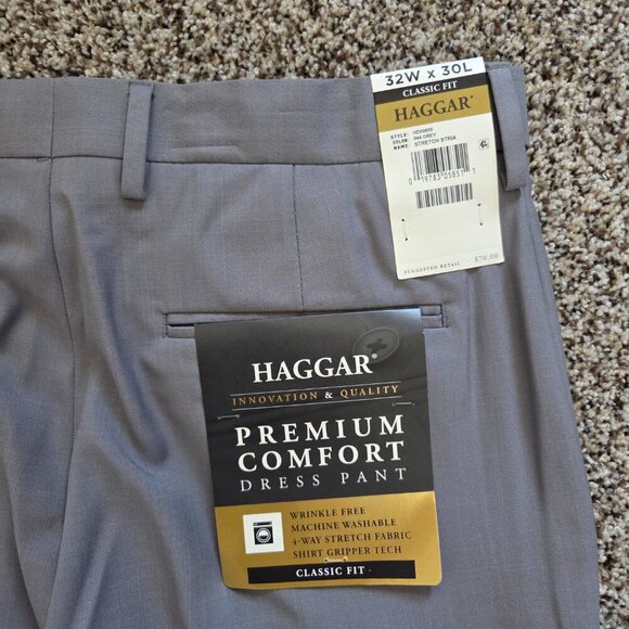 Haggar Men's Premium Classic Fit Flat Front Dress Pants Size 32X30 Gray Solid - Picture 7 of 9